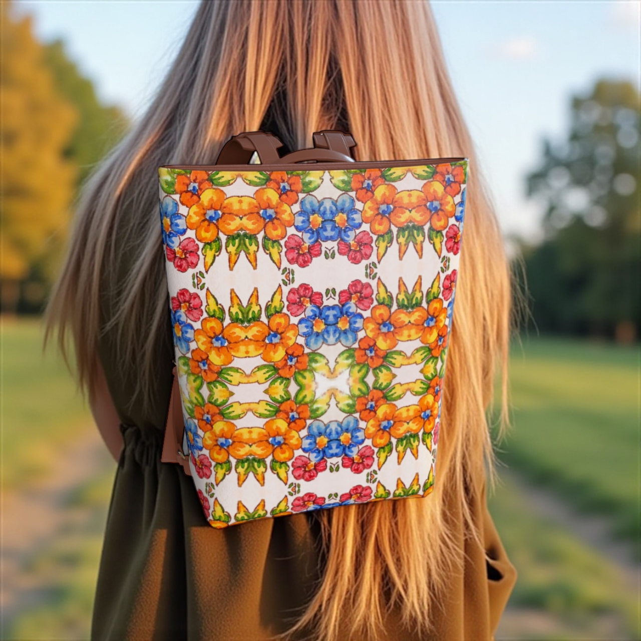 Positano Flowers Vegan Leather Backpack