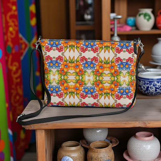 Positano Flowers Vegan Leather Crossbody Bag