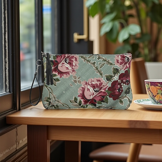 Seafoam Roses Vegan Leather Clutch