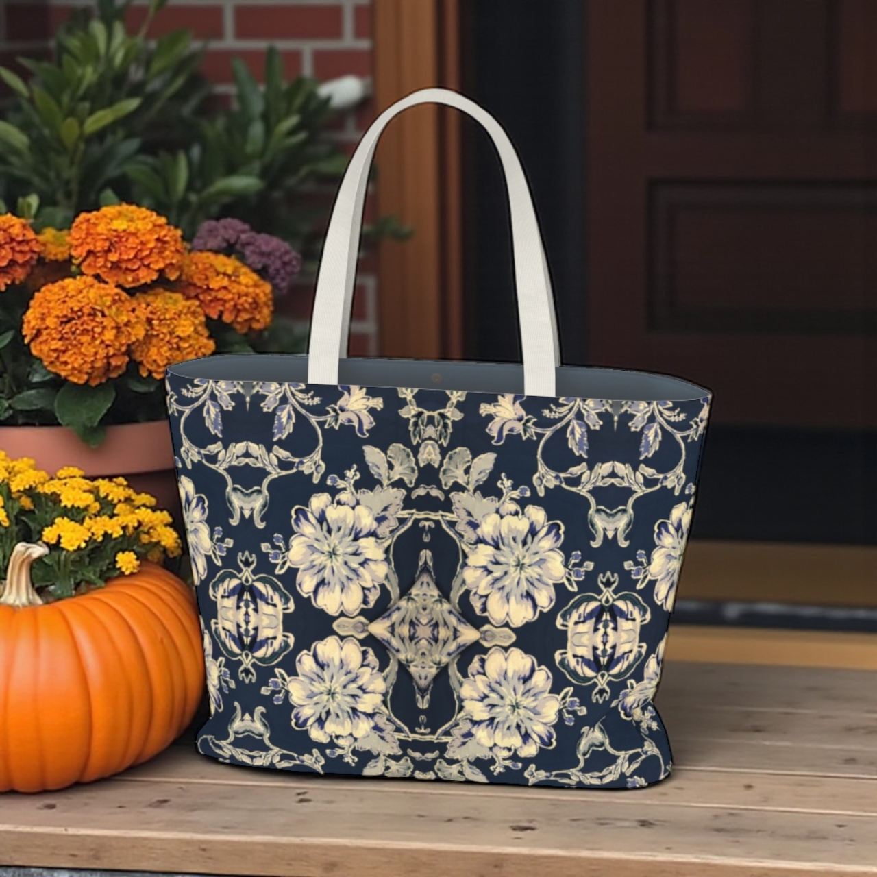 Blue Fleur Damask Tote Bag