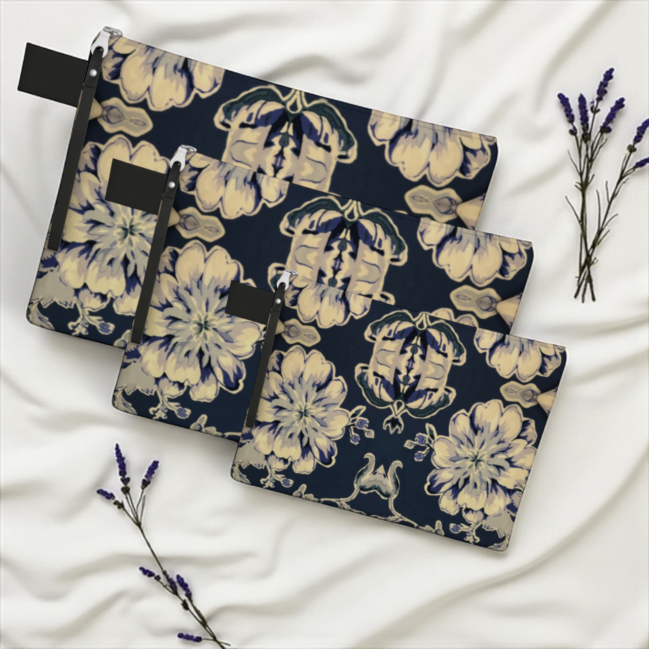 Blue Fleur Damask Zipper Carry-all Bag