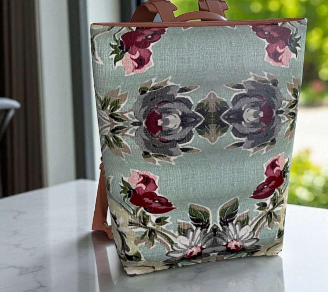 Seafoam Roses Vegan Leather Backpack