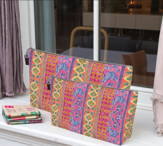 Coral Caravan Makeup Bag