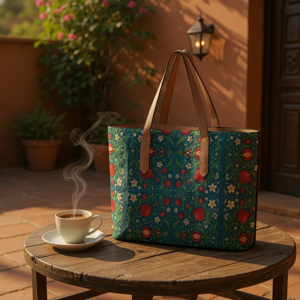 Winter Pomegranates Vegan Leather Tote Bag