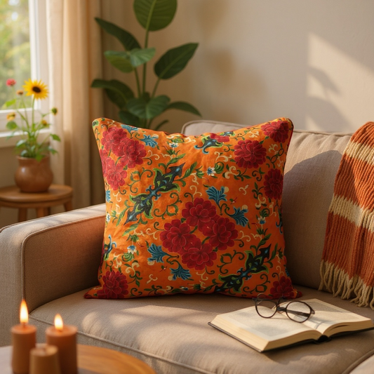 Imperial Peonies Tangerine 18 x 18 Pillow Cover