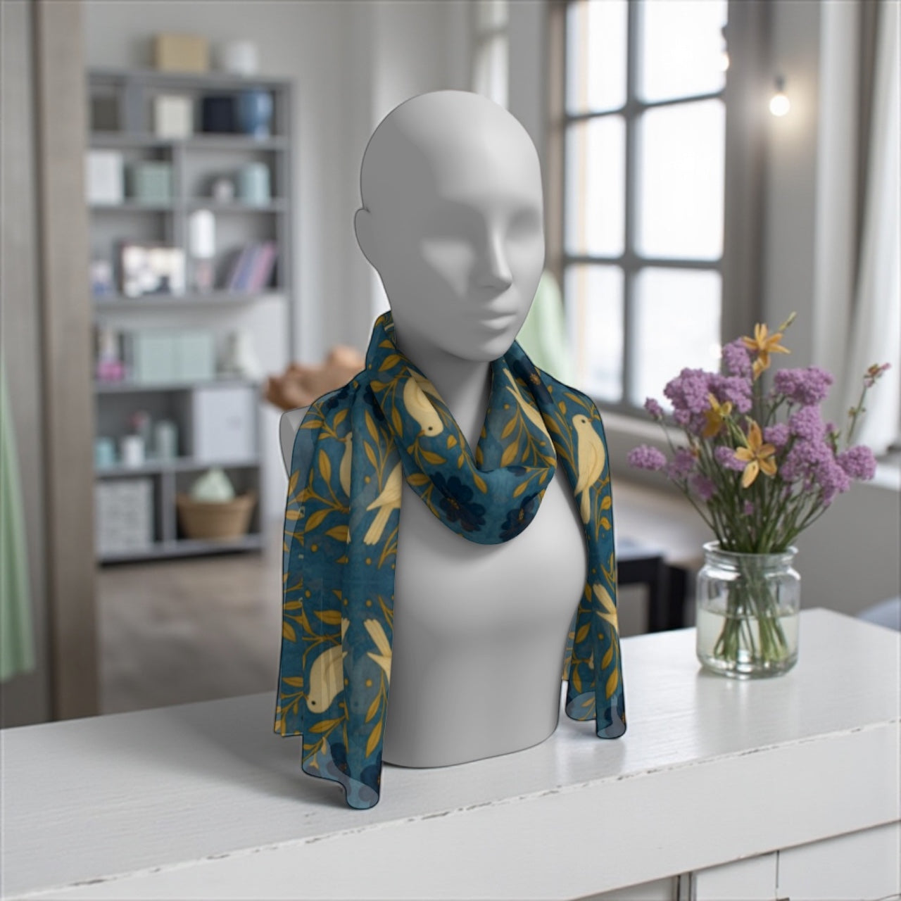 Doves of Peace Long Silk Scarf