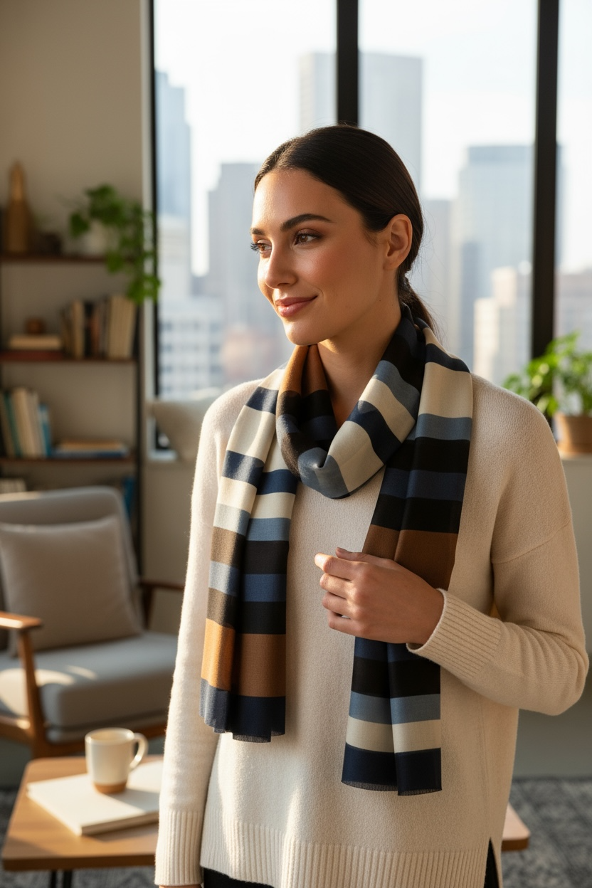 Midnight Timber Silk Long Scarf