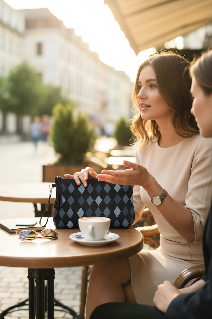 Midnight Argyle Vegan Leather Clutch Wristlet