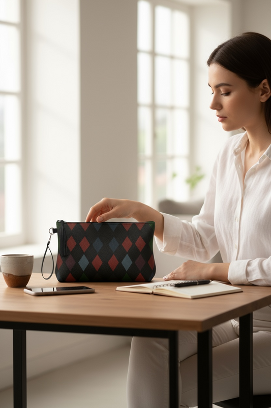 Holiday Harlequin Vegan Leather Clutch Wristlet