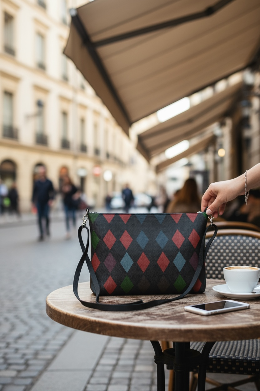 Holiday Harlequin Leather Crossbody Purse