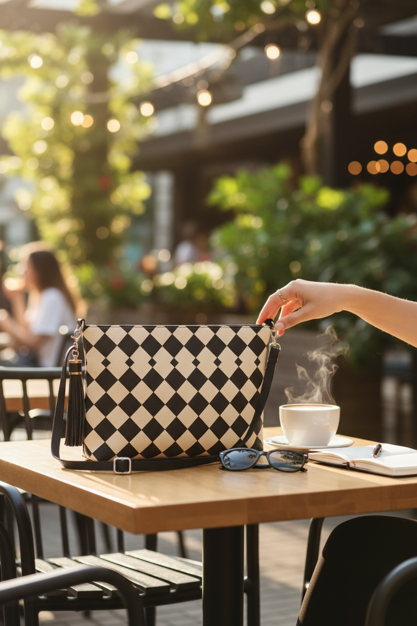 Metro Check Harlequin Vegan Leather Crossbody Purse