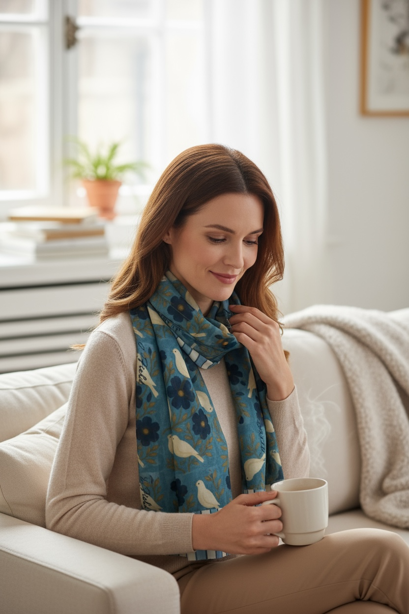 Doves of Peace Silk Long Scarf