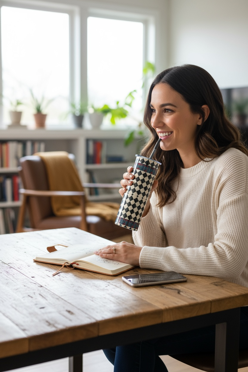 Metro Check Harlequin Blue Water Bottle