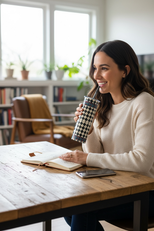 Metro Check Harlequin Blue Water Bottle