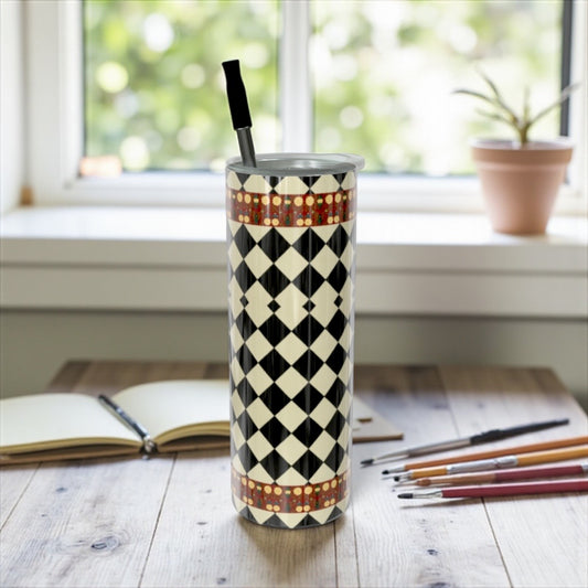 Metro Check Harlequin Red Water Bottle