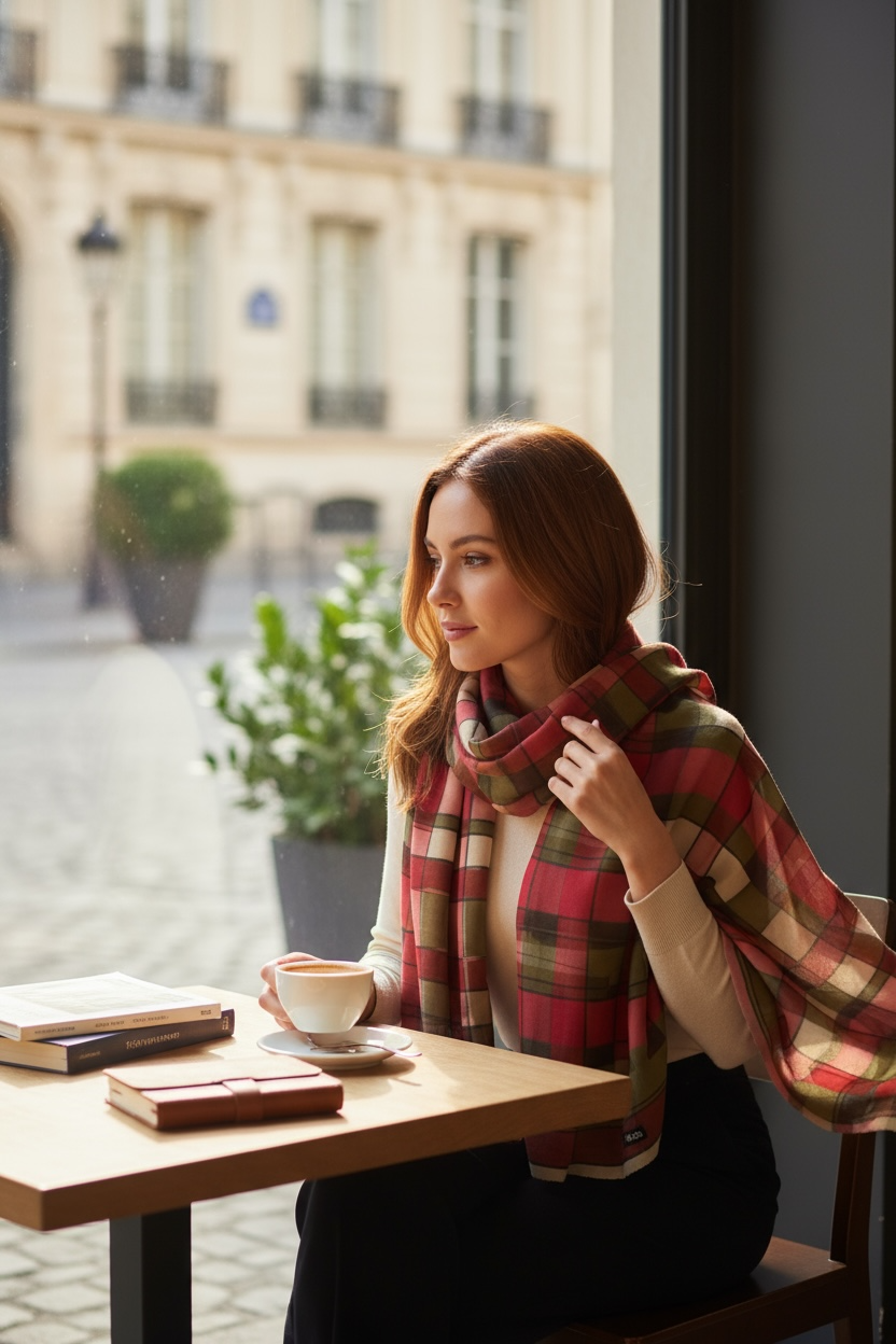 Plaid Harvest Silk Long Scarf