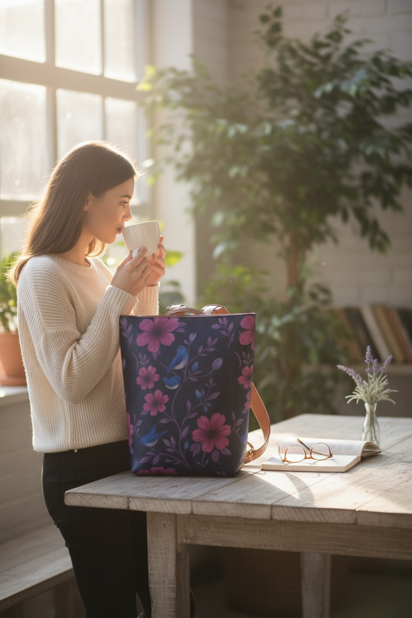 Songbird Bloom Plum Vegan Leather Backpack