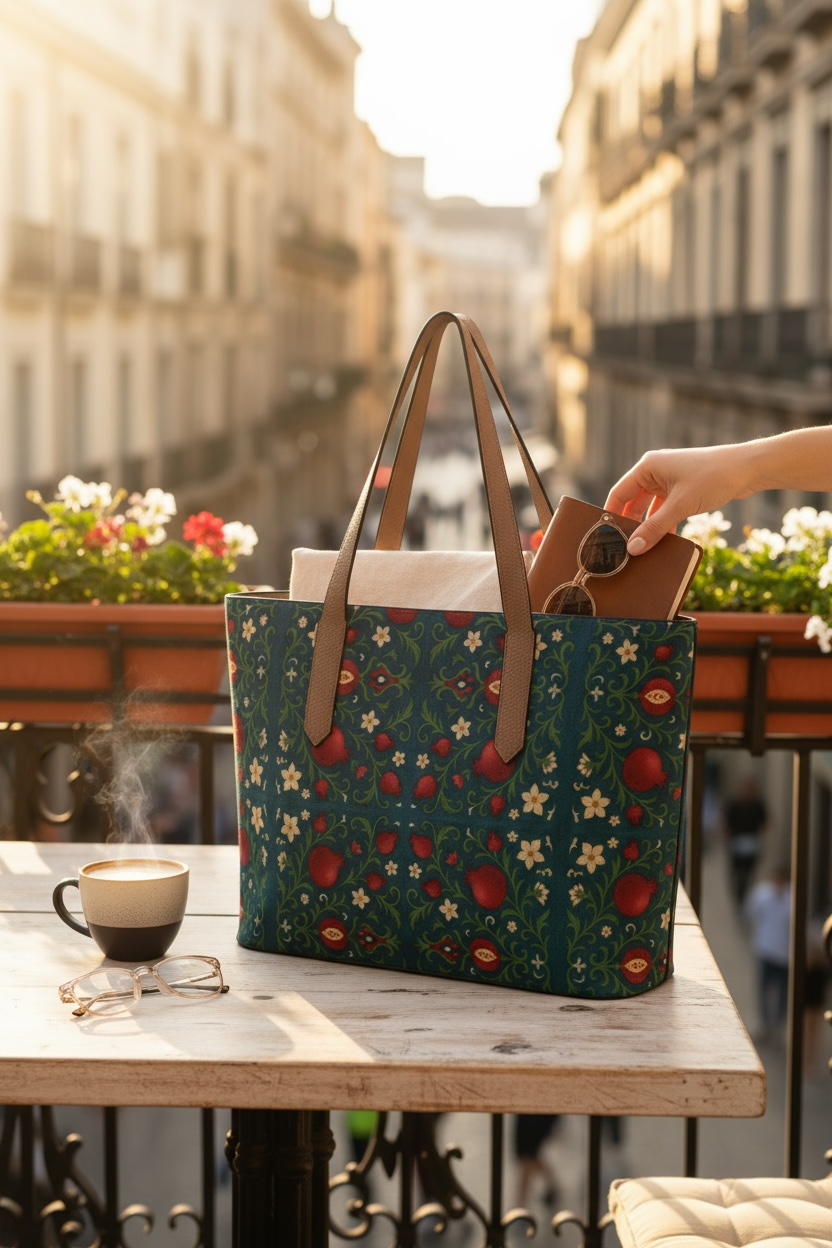 Winter Pomegranates Vegan Leather Tote Bag