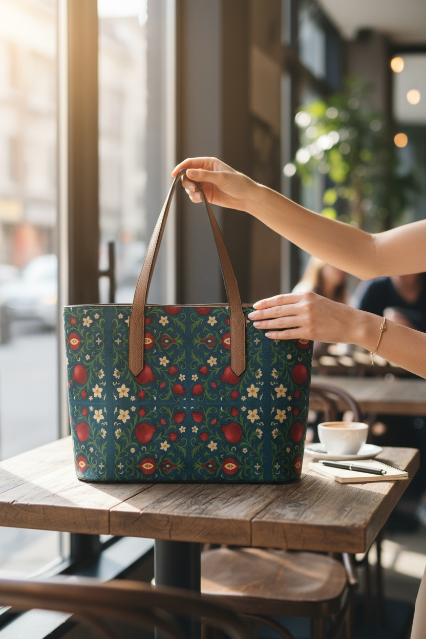 Winter Pomegranates Vegan Leather Tote Bag