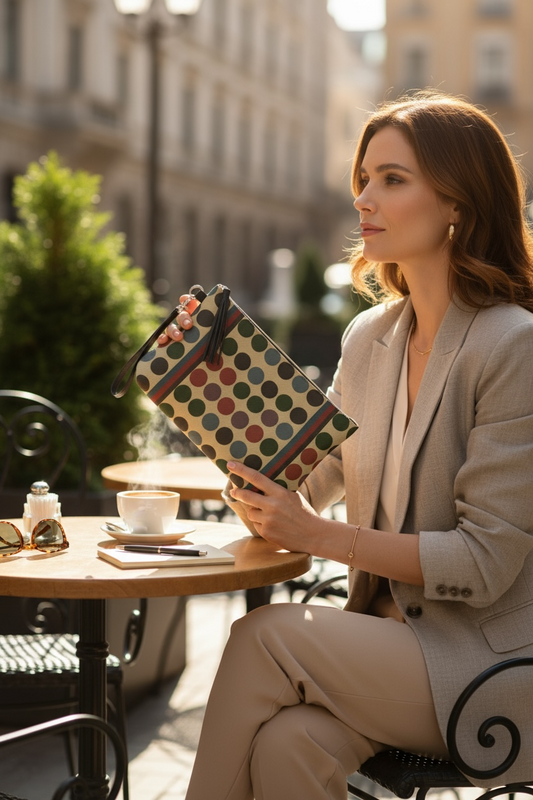 Retro Dotscape Vegan Leather Clutch Wristlet