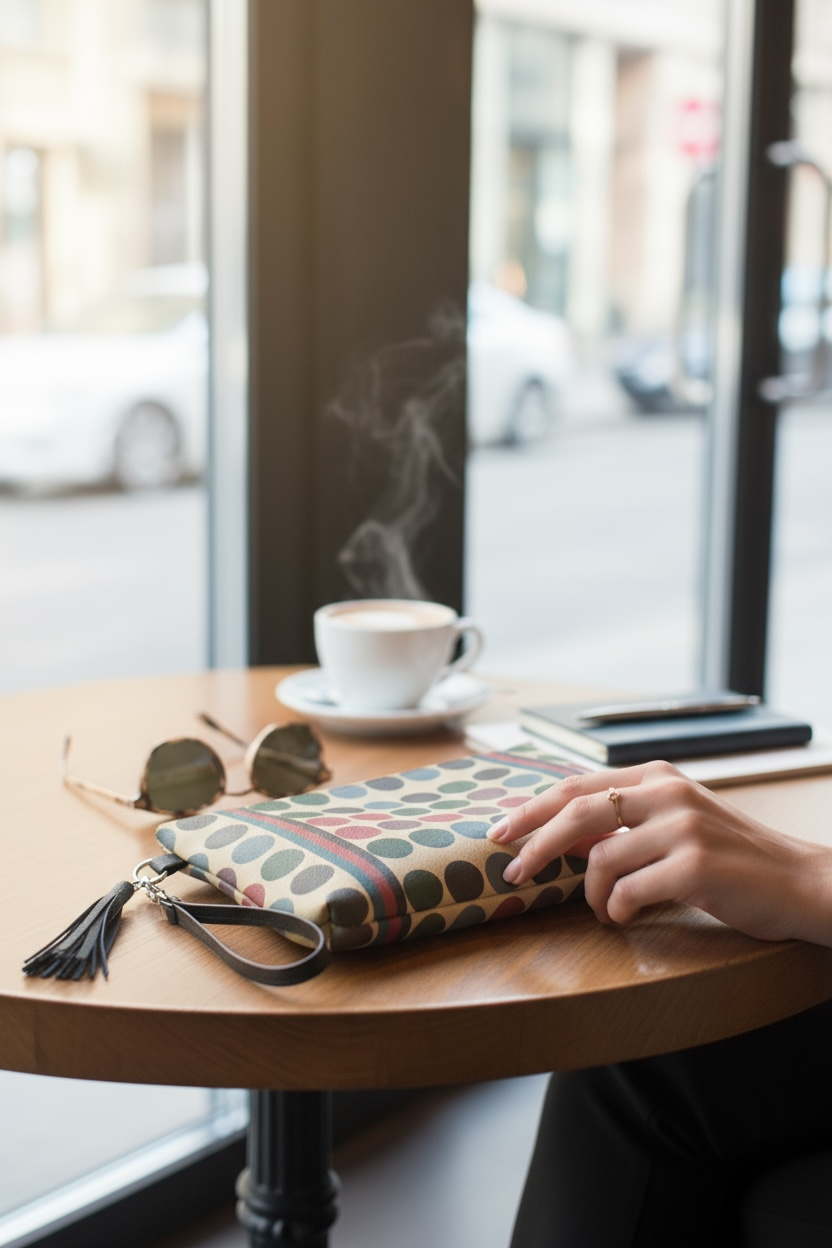 Retro Dotscape Vegan Leather Clutch Wristlet