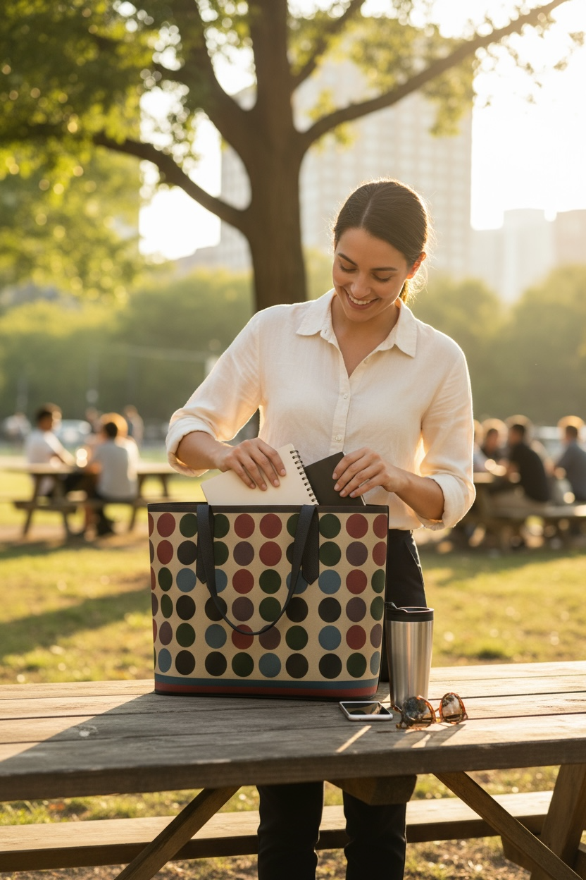 Retro Dotscape Vegan Leather Tote