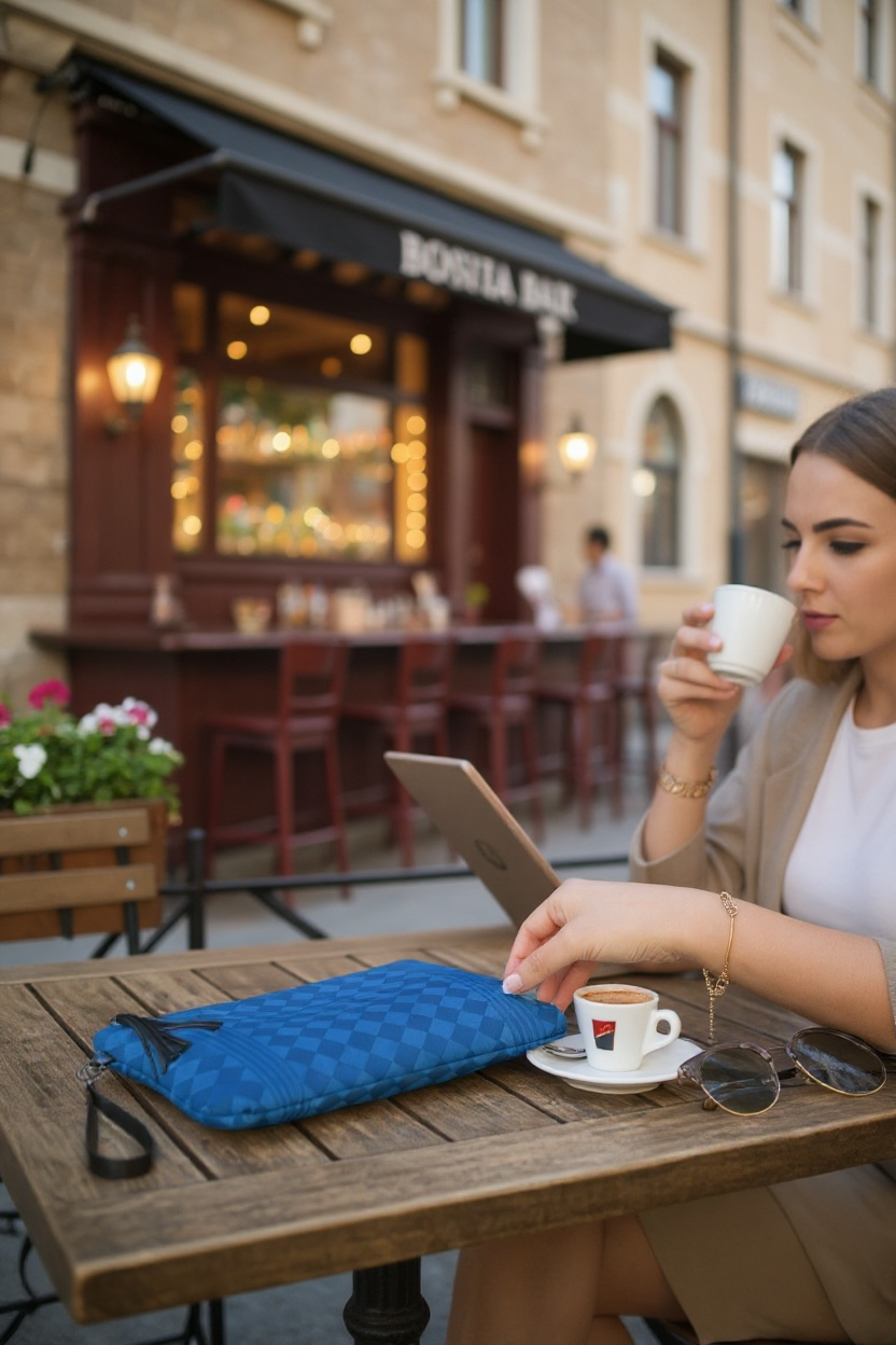 Royal Blue Harlequin Vegan Leather Clutch Wristlet