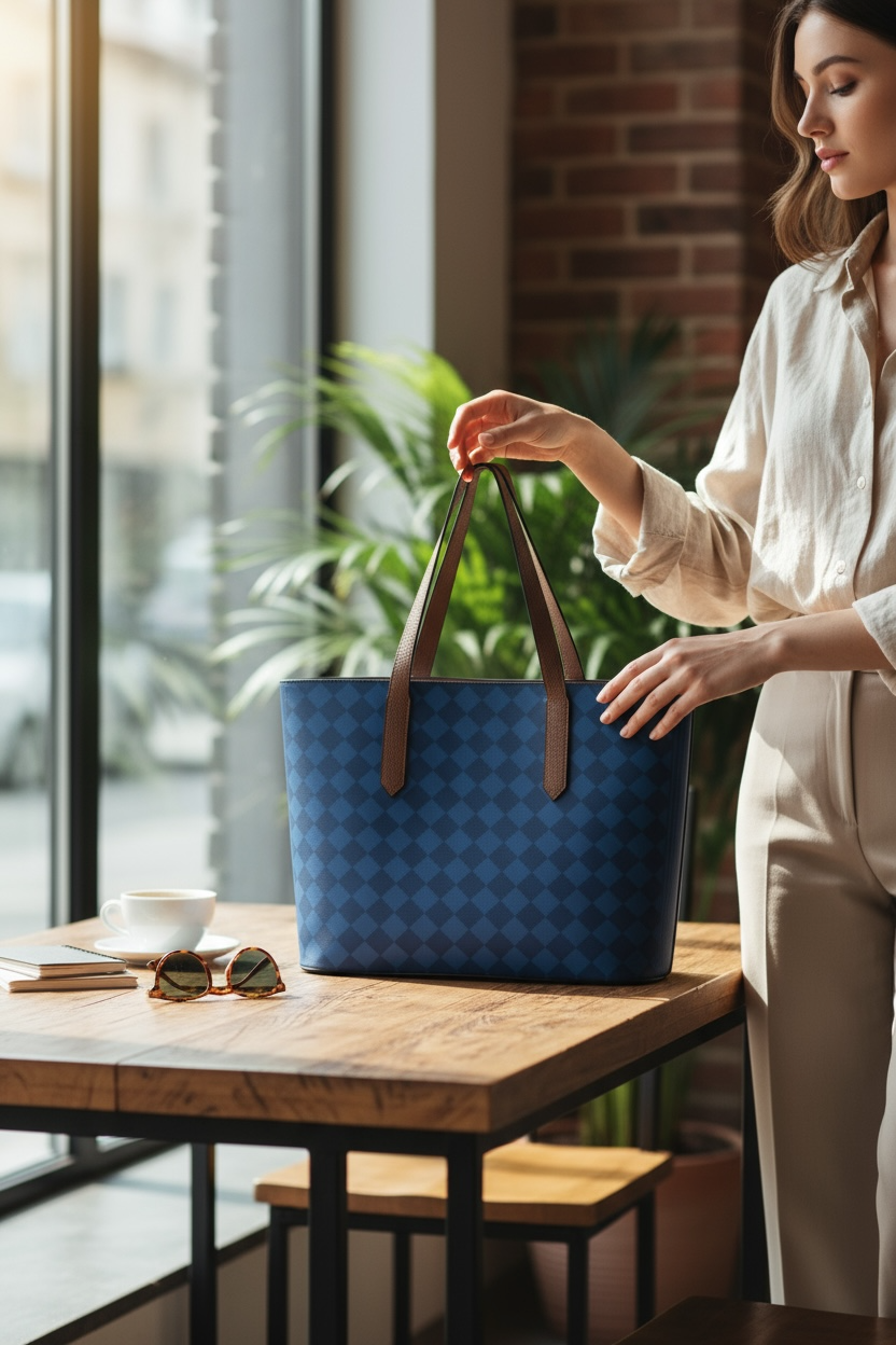 Royal Blue Harlequin Vegan Leather Tote
