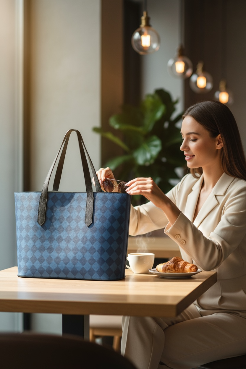 Royal Blue Harlequin Vegan Leather Tote