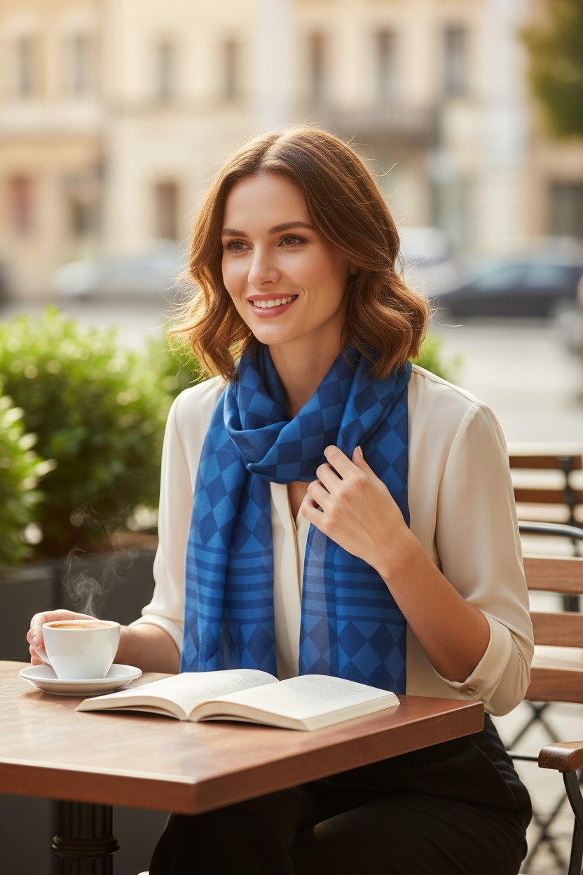 Royal Blue Harlequin Silk Long Scarf