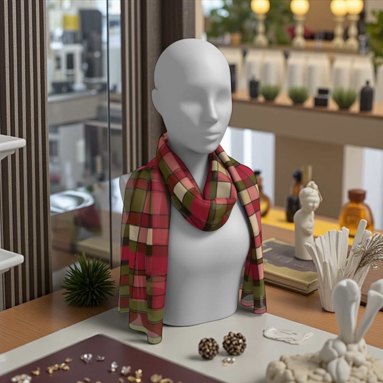 Plaid Harvest Silk Long Scarf