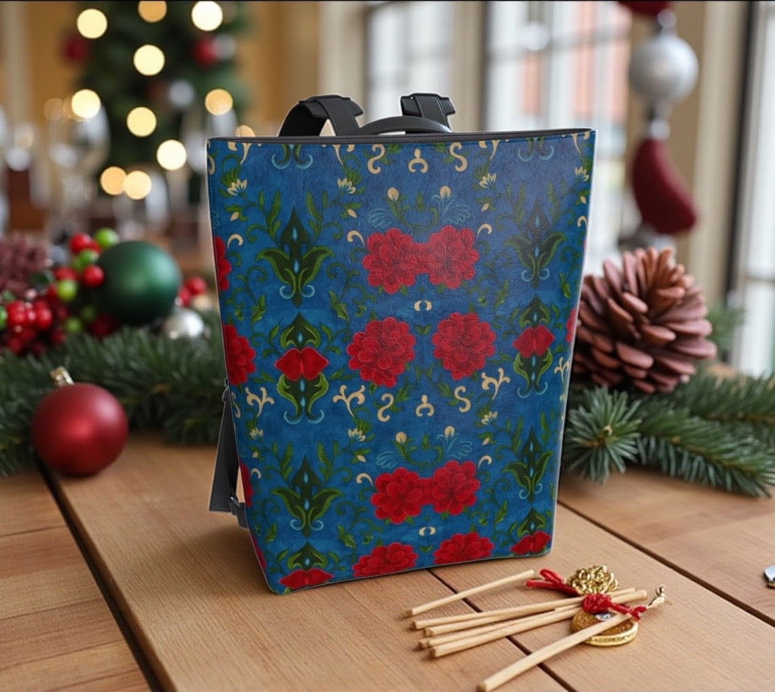 Imperial Peonies Sapphire Vegan Leather Backpack