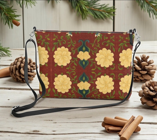 Imperial Peonies Cranberry Vegan Leather Crossbody