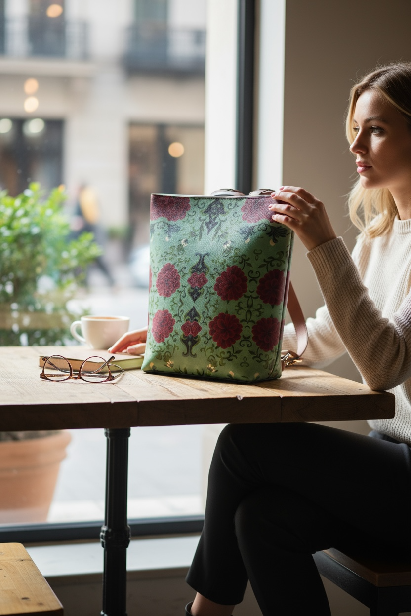 Imperial Peonies Mint Vegan Leather Backpack
