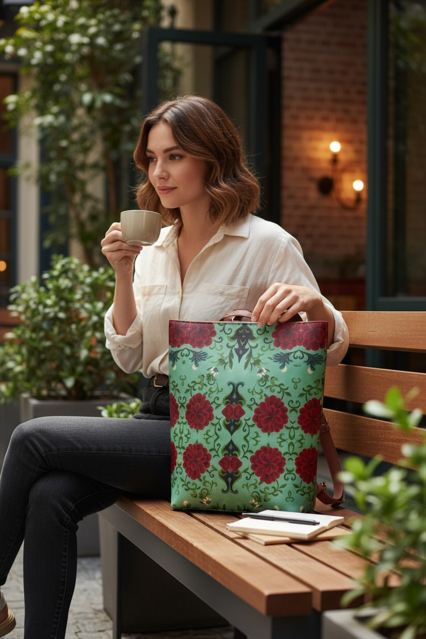 Imperial Peonies Mint Vegan Leather Backpack