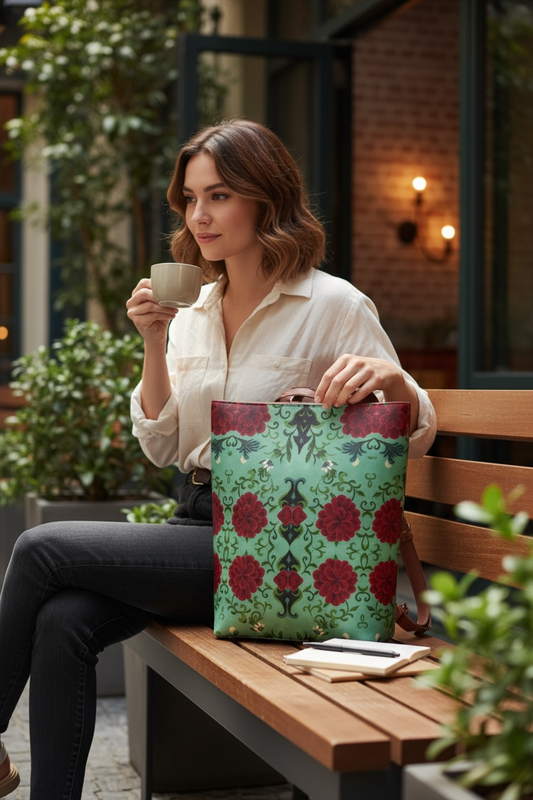 Imperial Peonies Mint Vegan Leather Backpack