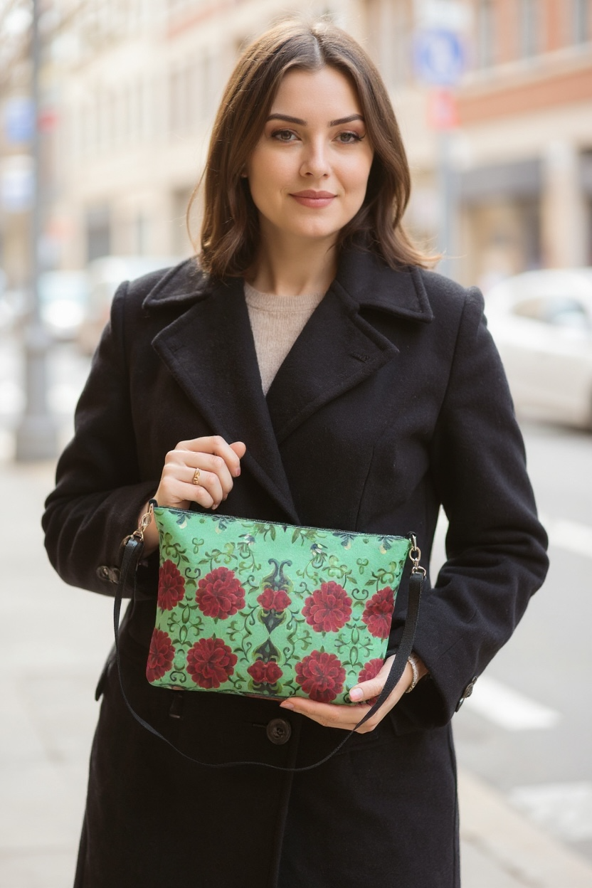 Imperial Peonies Mint Crossbody Purse