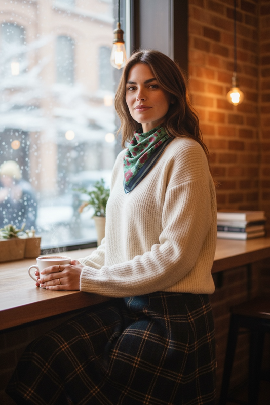 Imperial Peonies Mint Silk Square Scarf