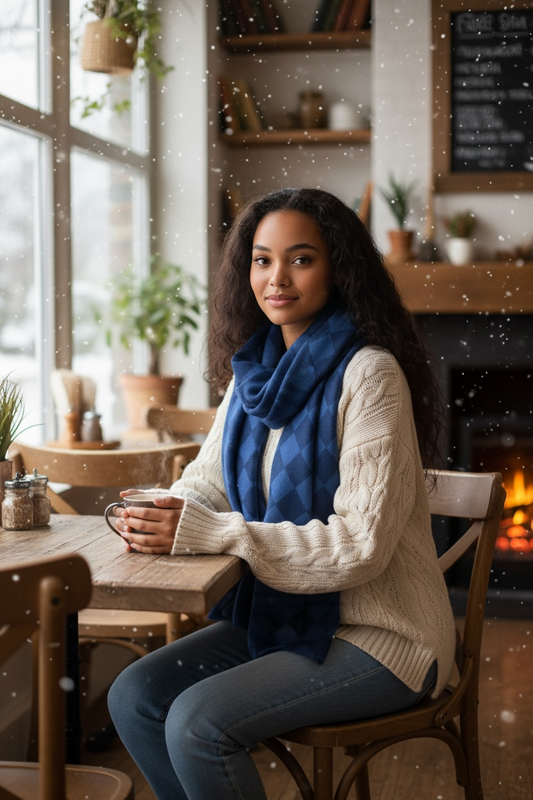 Royal Blue Harlequin Silk Long Scarf