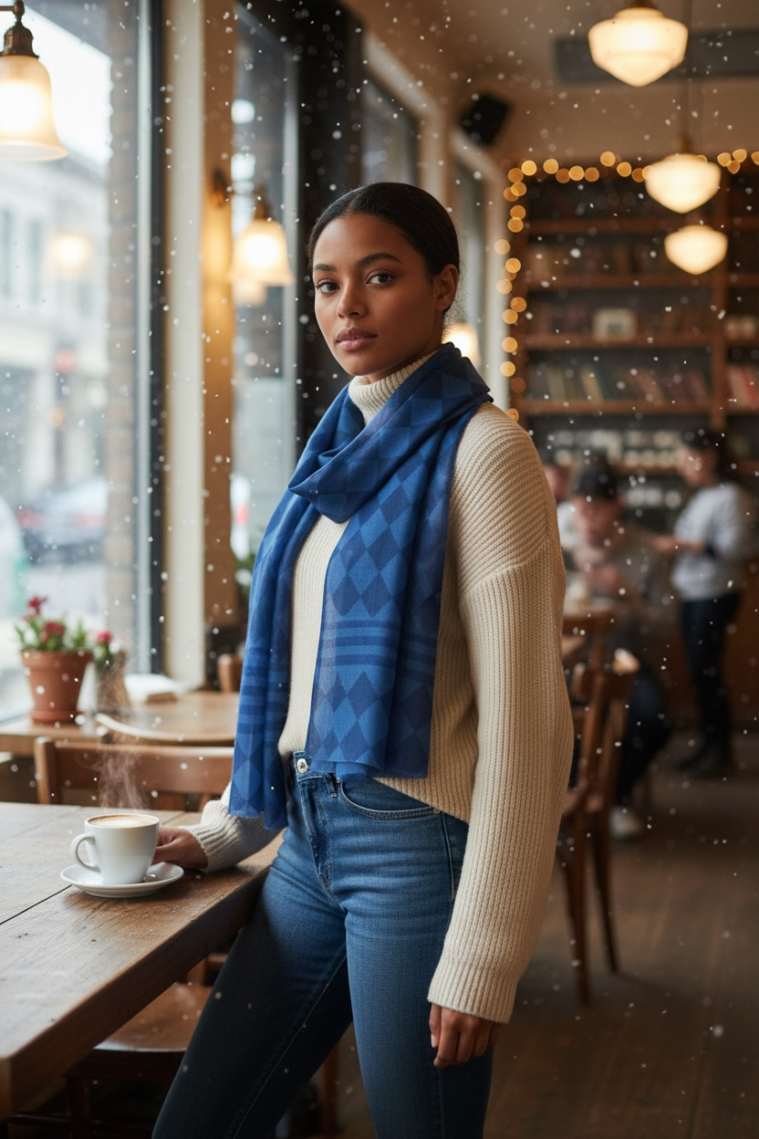 Royal Blue Harlequin Silk Long Scarf