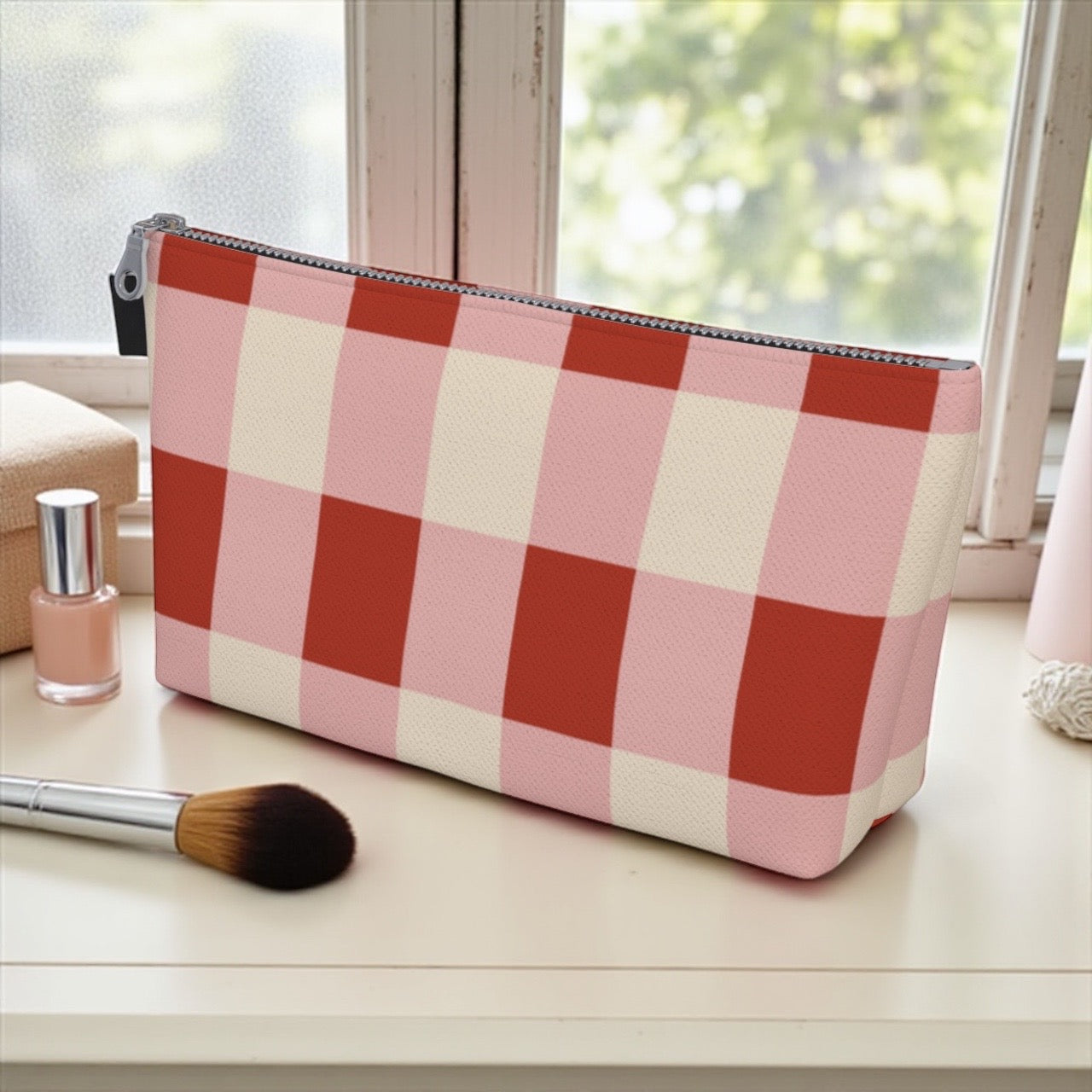Red Gingham Makeup Bag