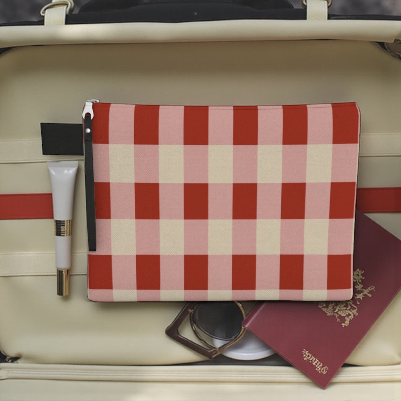 Red Gingham Zipper Carry-all Bag