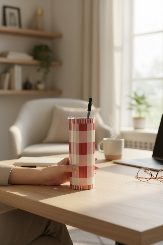 Red Gingham Water Bottle