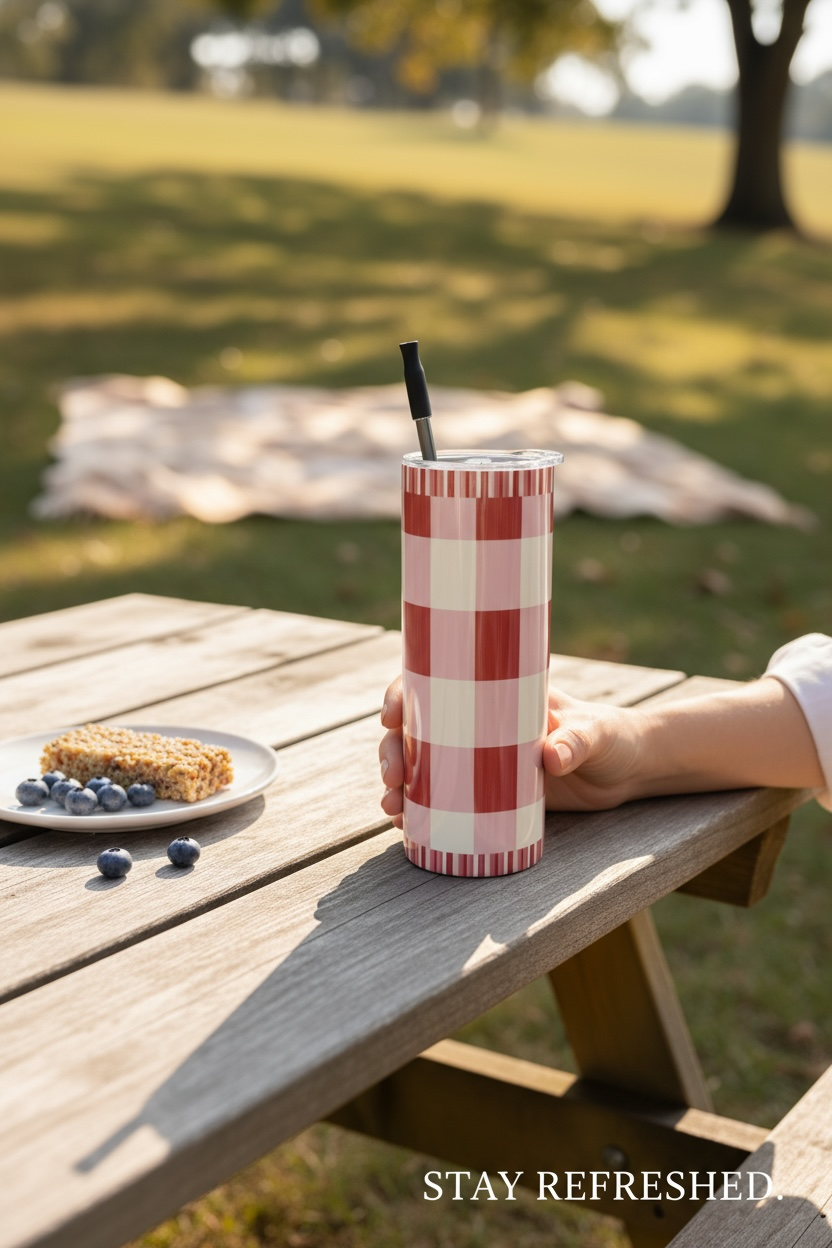 Red Gingham Water Bottle