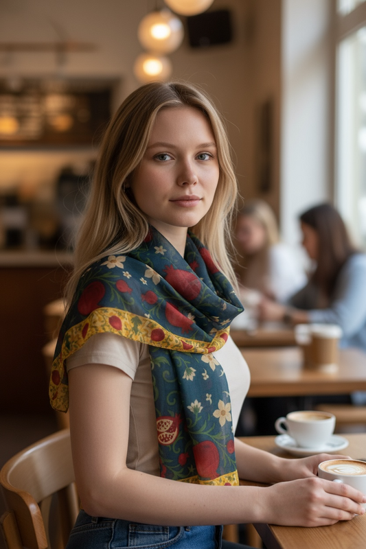 Winter Pomegranates Long Silk Scarf
