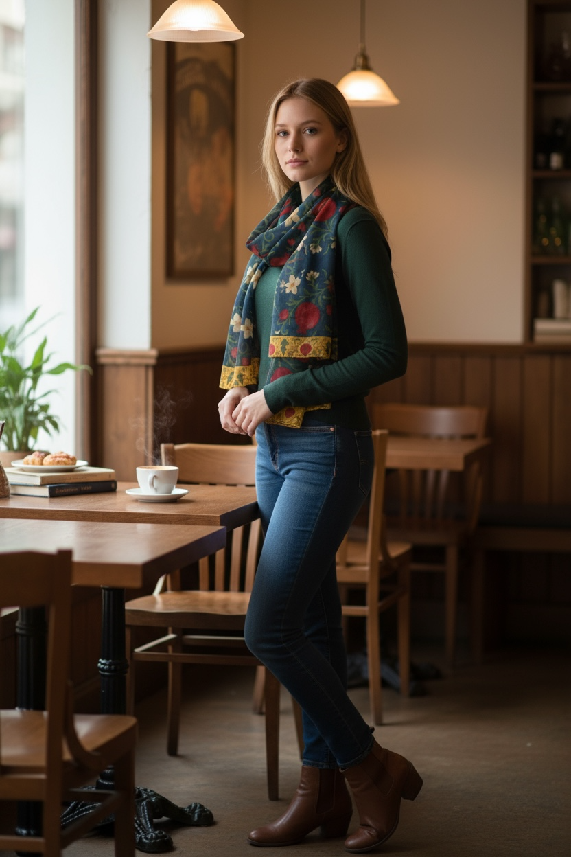 Winter Pomegranates Long Silk Scarf