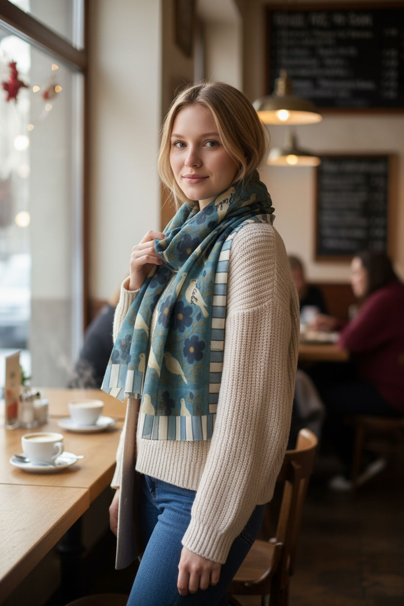 Doves of Peace Silk Long Scarf