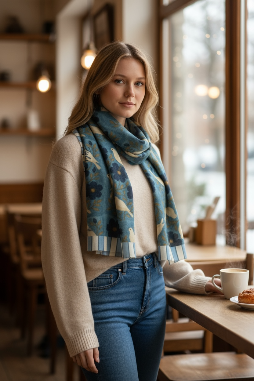 Doves of Peace Silk Long Scarf