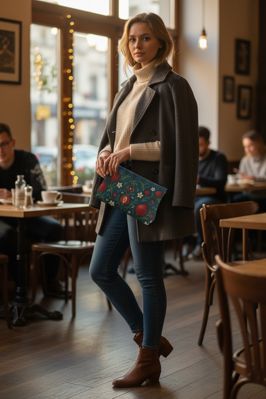 Winter Pomegranates Vegan Leather Clutch Wristlet