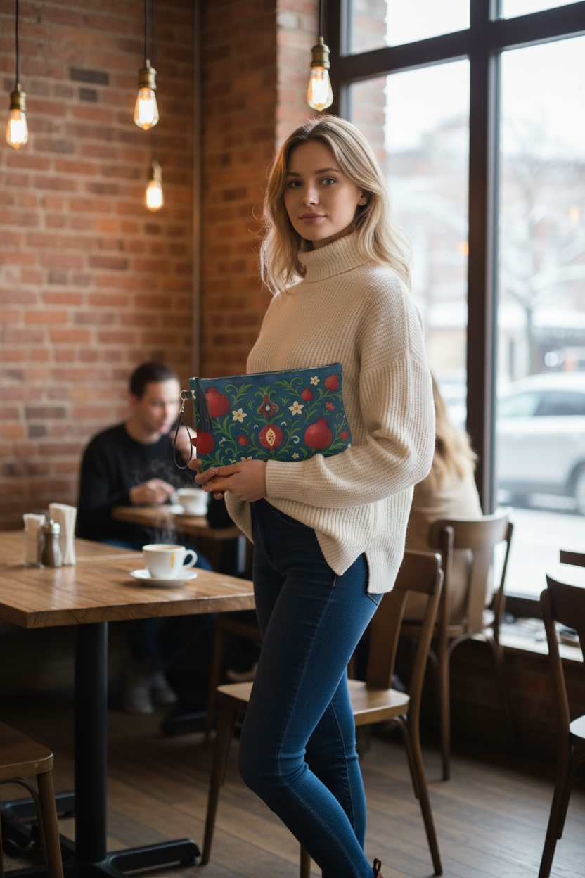 Winter Pomegranates Vegan Leather Clutch Wristlet